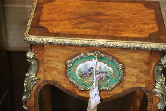 A pair of Louis XVI style ormolu mounted satinwood gueridons, W.1ft 2in. D. 9in. H.2ft 3.5in.